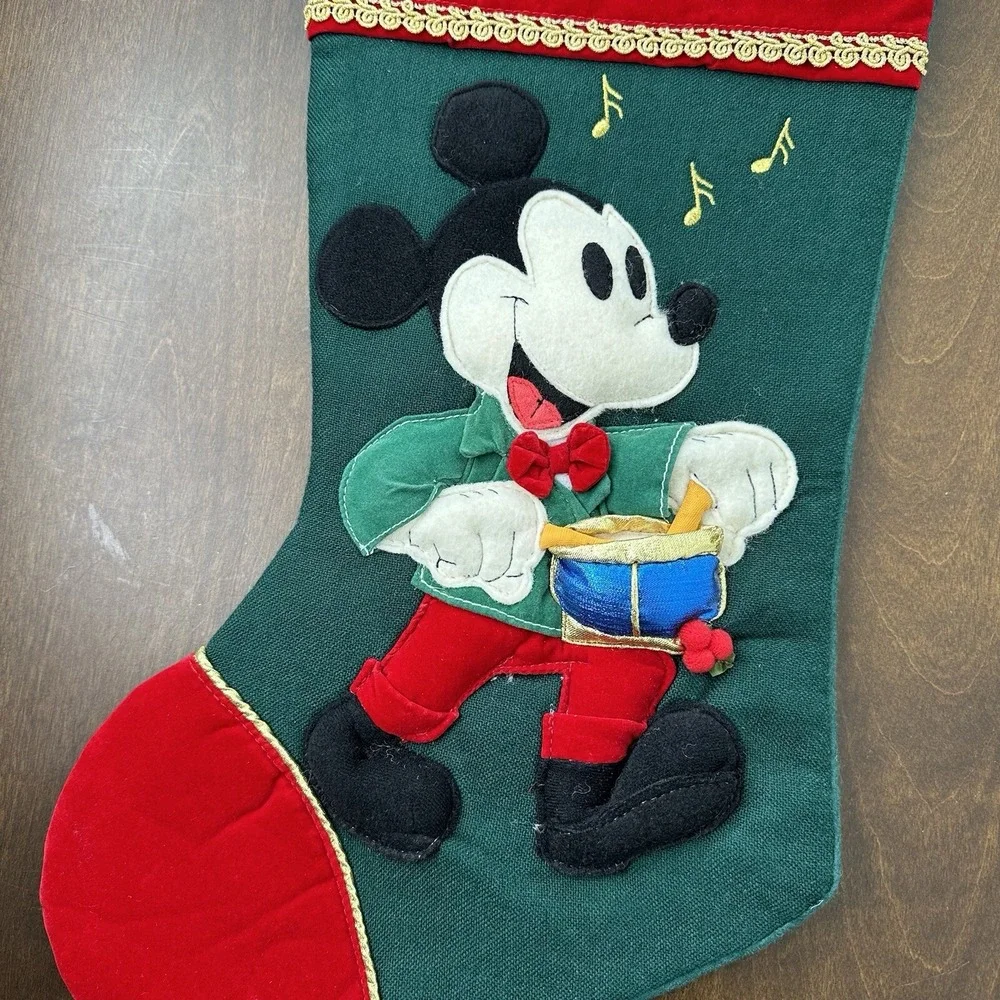 Vintage Disney Mickey Minnie Mouse Felt 3D Christmas Stocking Drummer Caroler